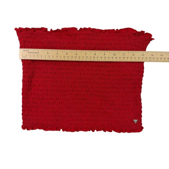 GUESS Red Smocked Tube Crop Top Size XL - Picture 6 of 9